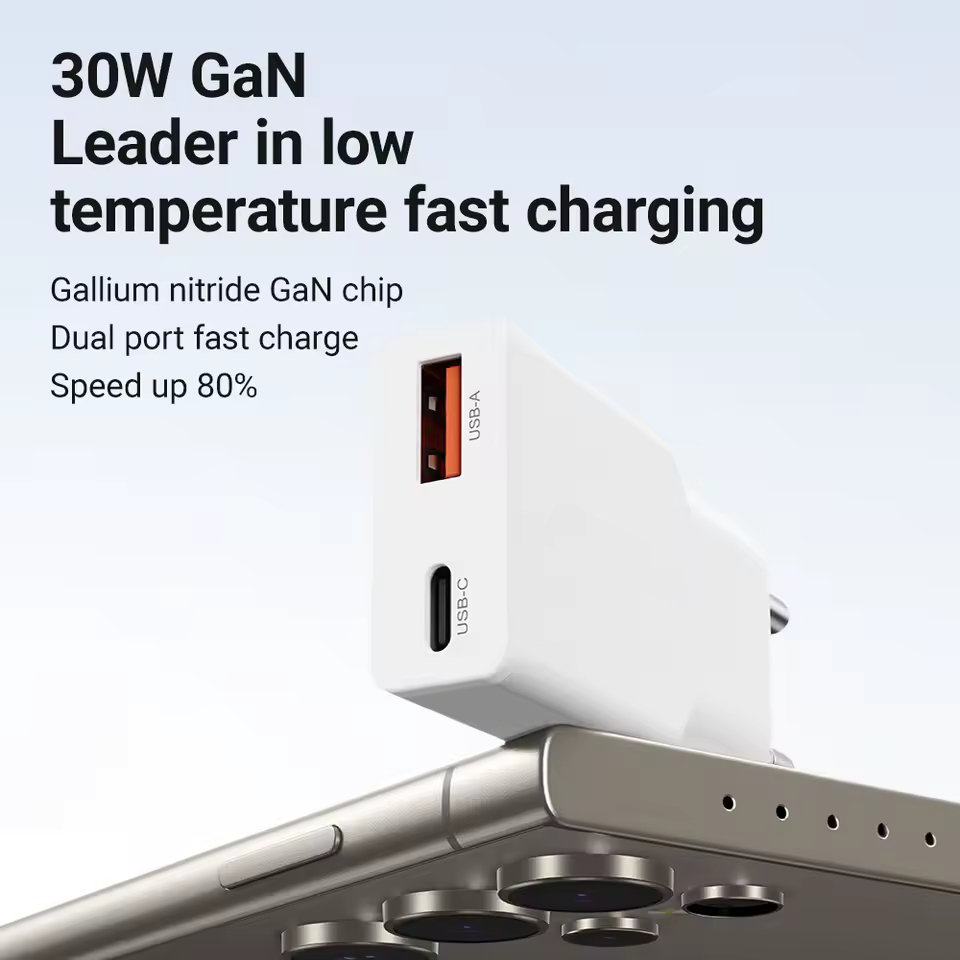 Încărcător GaN 30W (USB-A + USB-C) ultra-subțire